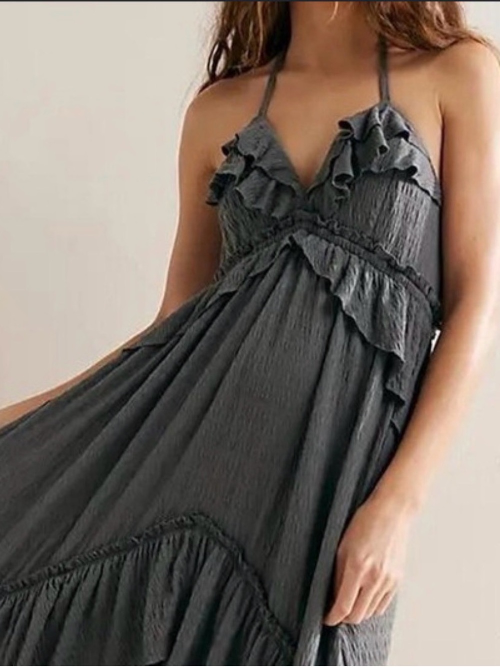 Free People Santa Luz Ruffle Maxi Dress - Grey - NWOT - Picture 4 of 5